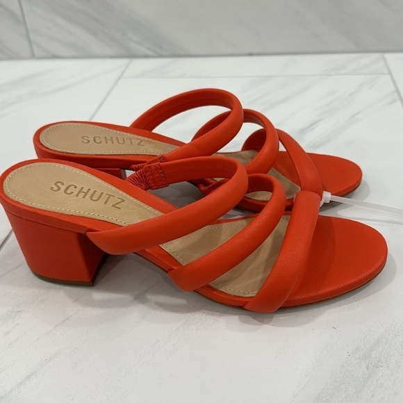NEW! Schutz Bright Orange Olly Block Heel Leather Sandals - Size 6 - Picture 9 of 16